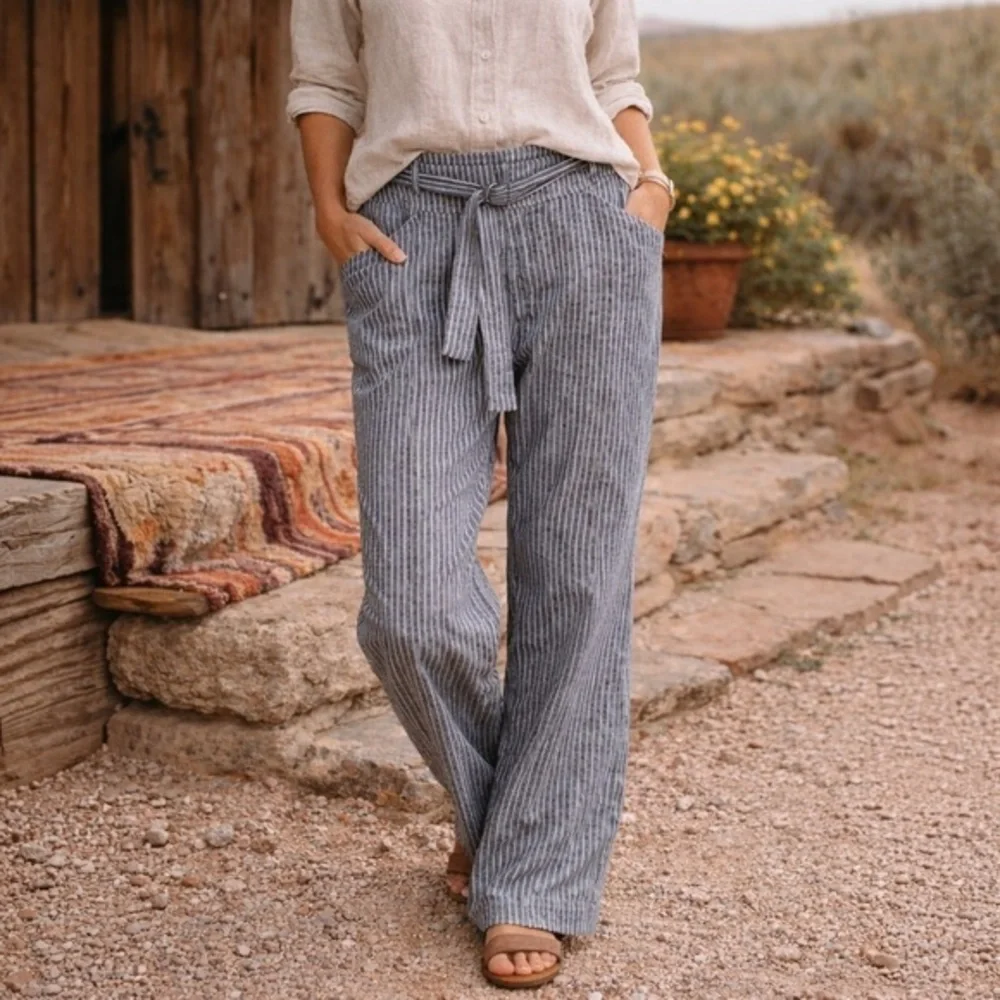 Sundance grey striped linen blend pants